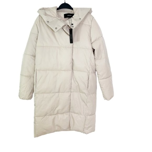 Vero Moda Puffer Stella Quilted Long Coat Cream Oatmeal M NWT - Picture 6 of 11